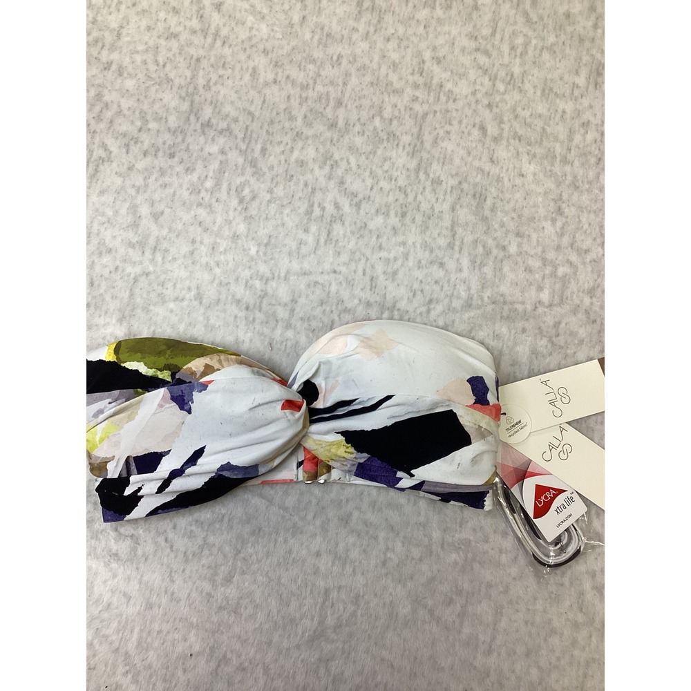 CALIA Womens Twisted Bandeau Bikini Top Collage Pure White Multi Color Size M